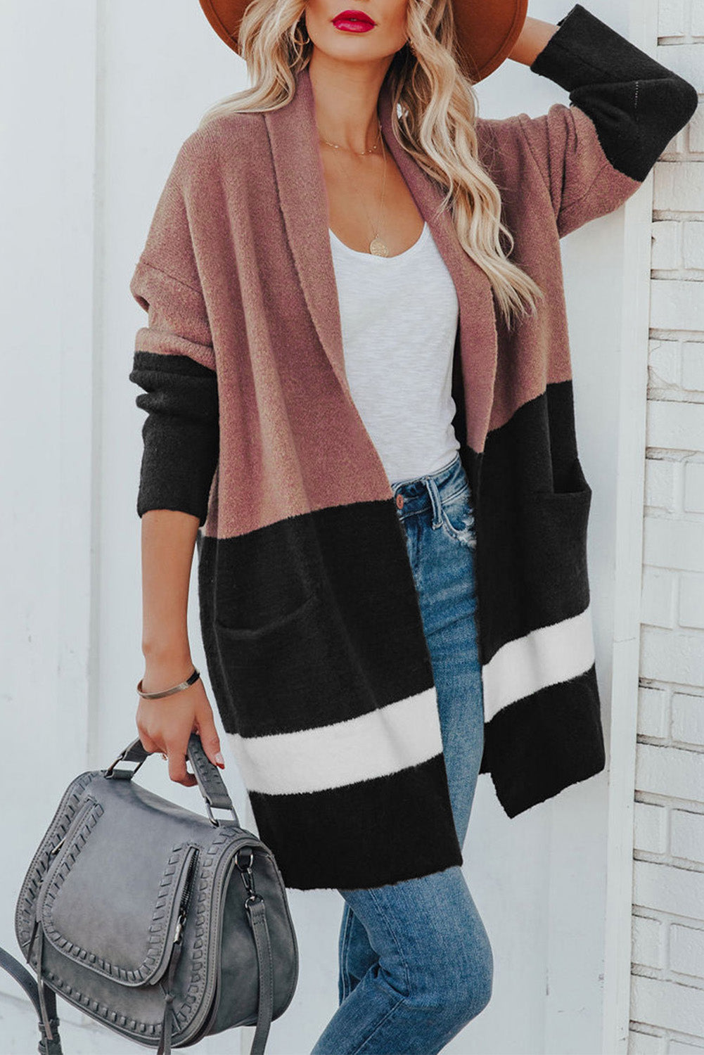 Gingerbread Latte Colorblock Pocketed Cardigan