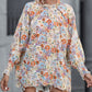 Shirred Cuffs Bubble Sleeve Floral Blouse