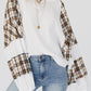 Plaid Patch Waffle Knit Exposed Seam Bubble Sleeve Top