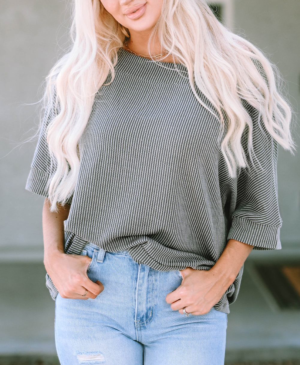 Boatneck Batwing Sleeve Cording Blouse