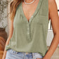 Ribbed Knit Buttoned Henley V Neck Tank Top