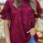 Glittering Sequin Short Bubble Sleeve Blouse