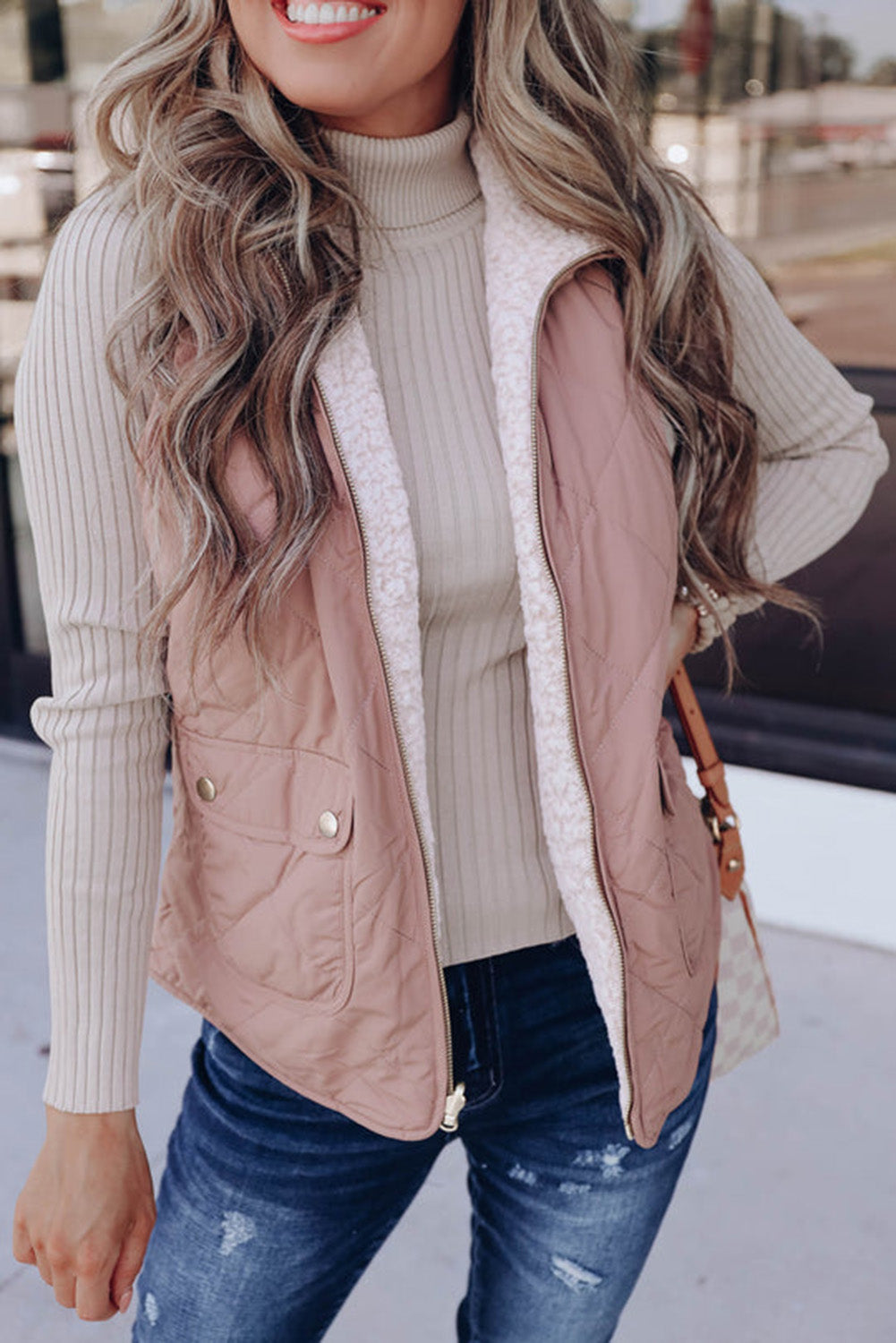 Fleece Lined Quilted Zip up Vest Coat