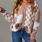 Mix Checkered Button V Neck Knitted Cardigan