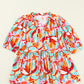 Abstract Print Drawstring V Neck Half Sleeve Blouse