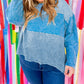 Plus Size Waffle Knit Patchwork Drop Shoulder Top