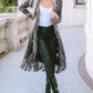 Fringed Hem Pocketed Open Cardigan
