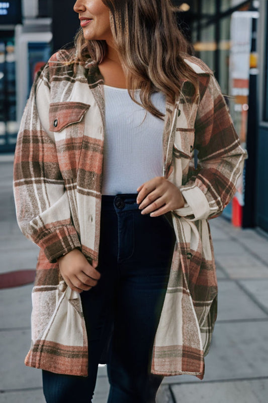 Plus Size Plaid Flap Pockets Shacket