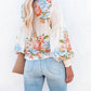 Floral Striped Print Smocked Lantern Sleeve Top