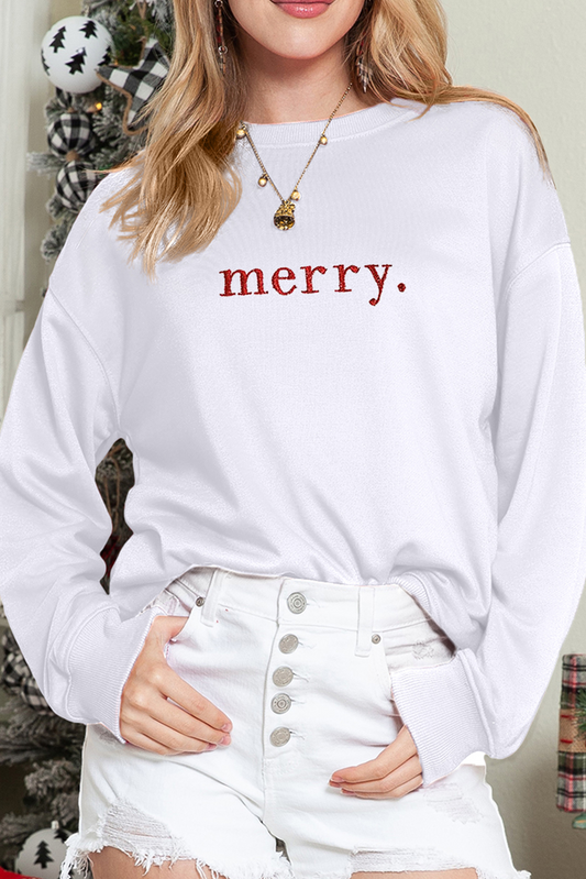 Merry Graphic Embroidered Crew Neck Sweatshirt