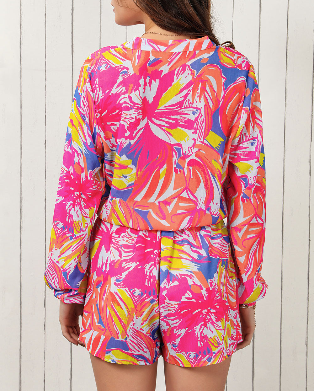 Bold Graffiti Print Shirt Button Romper