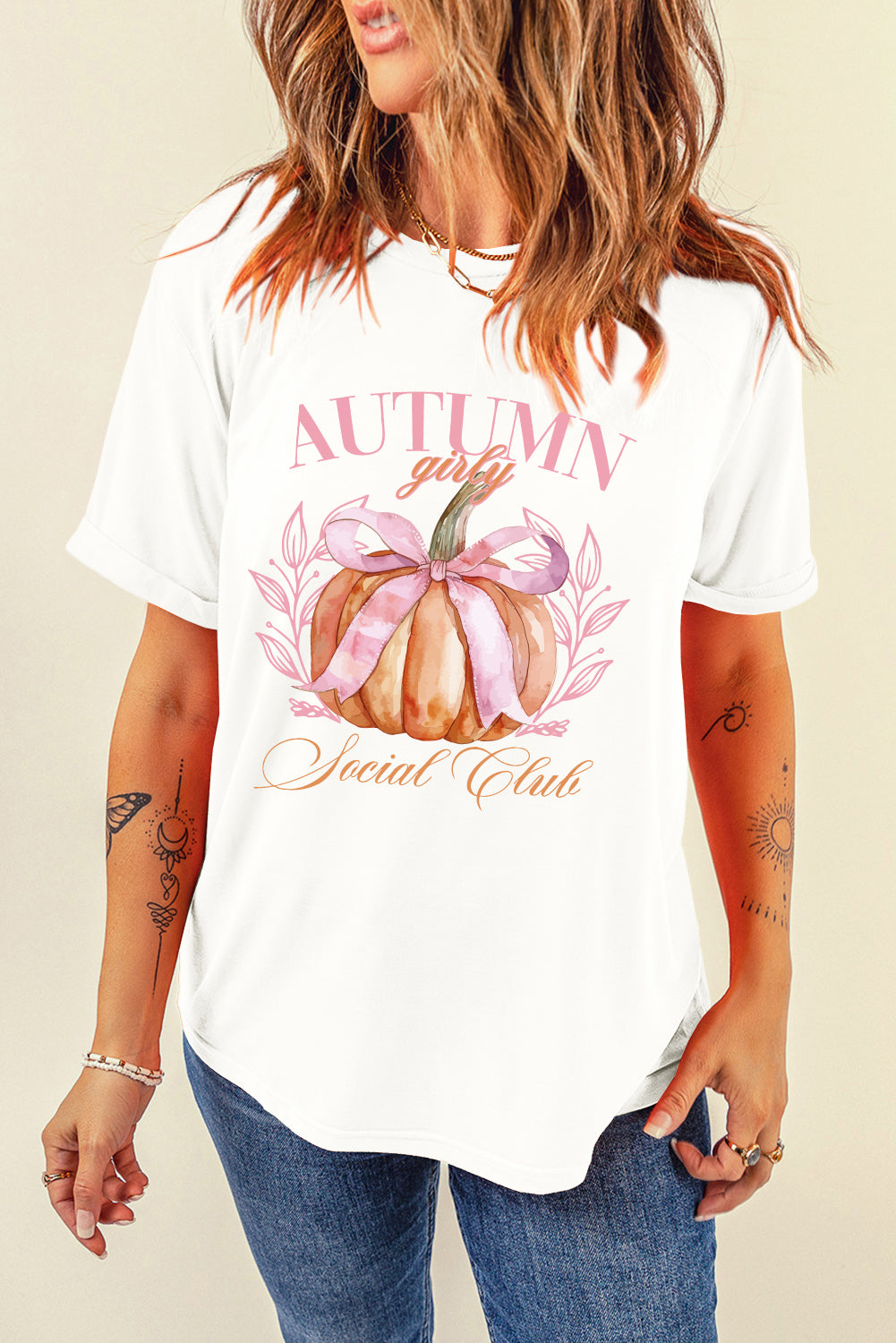 Autumn Girly Thanksgiving Bowknot Pumpkin Graphic T Shirt