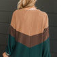 Color Block Corded Texture Long Sleeve Top