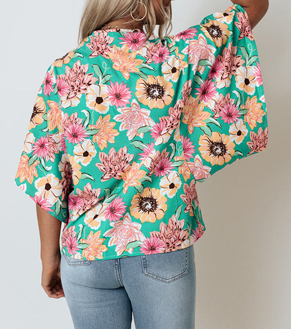 Green Vacay Floral Print Kimono