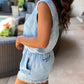 Studded V Neck Raw Hem Sleeveless Denim Romper