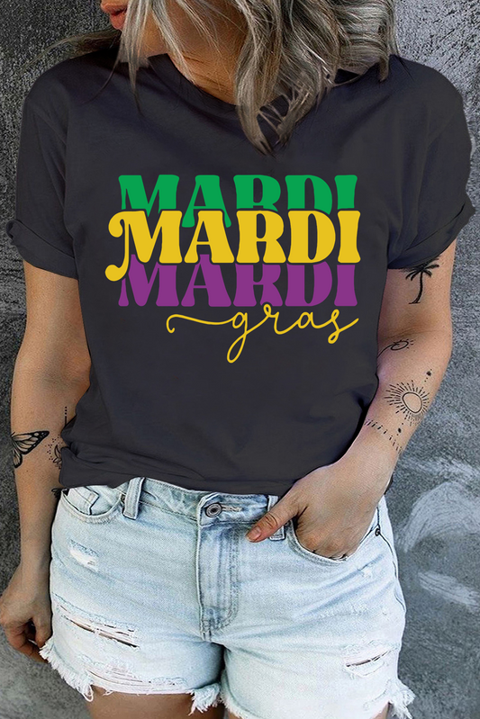 MARDI Gras Print Crewneck Plus Size T Shirt