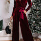 Velvet Pocketed Cut out Back Wide Leg Jumpsuit