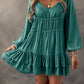 Tiered Ruffled Puff Sleeve Loose Fit Mini Dress