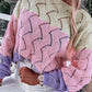 Color Block Hollow Knitted Loose Sweater