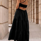 Crossover Backless Bodice Tiered Maxi Dress