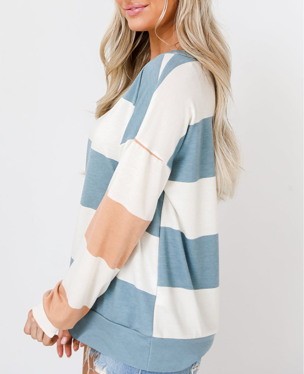 Colorblock Striped Drop Shoulder Long Sleeve Top