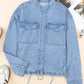 Blue Roll-Up Tab Sleeve Button Down Pocket Denim Jacket