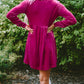 Long Sleeve Ruffle Velvet Button Up Dress