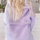 Zipped Patch Pocket Fuzzy Drawstring Hoodie