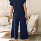 Textured Flutter Sleeve Top Wide Leg Pants Set