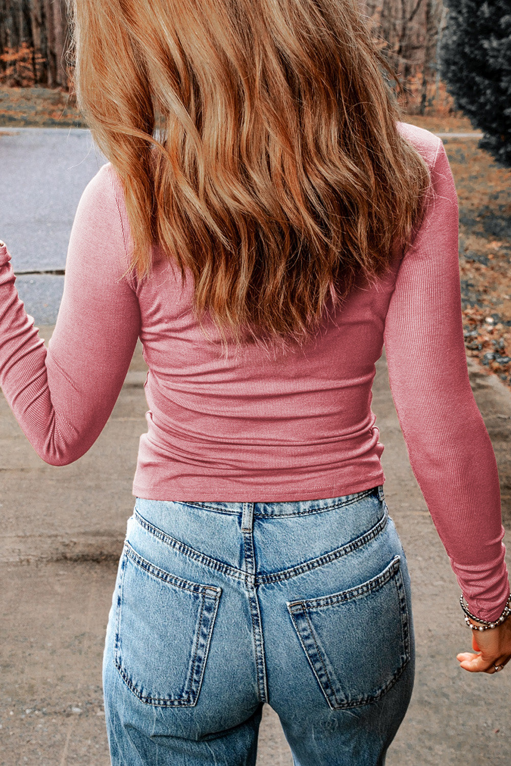 Ribbed Peekaboo Cutout Long Sleeve Top