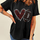 Rhinestone Rugby Heart Shape Graphic Crewneck T Shirt