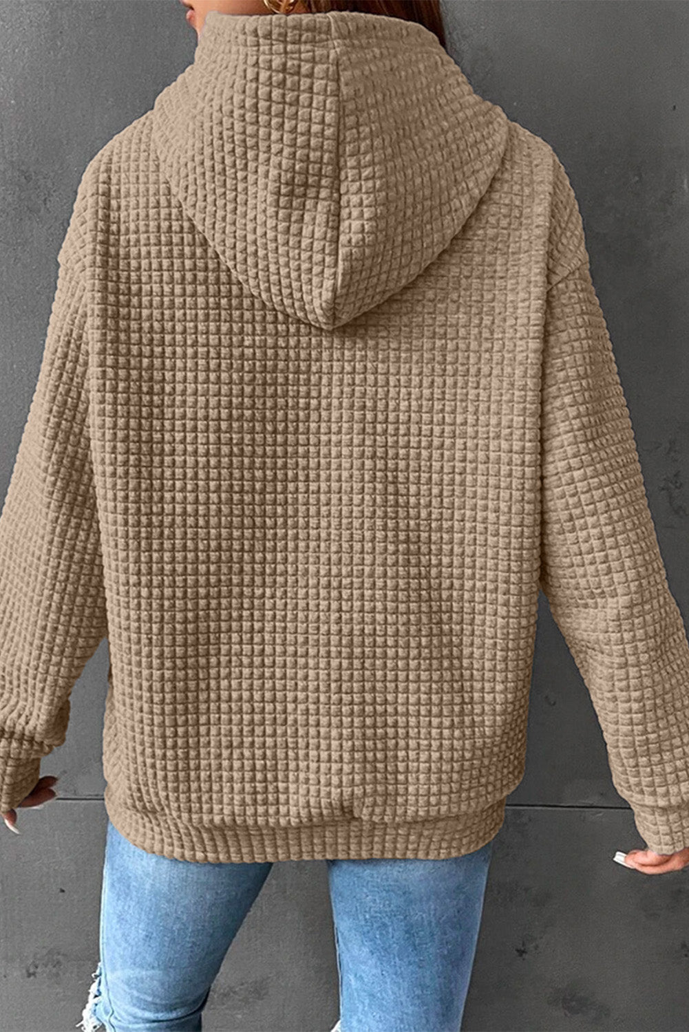 Lattice Textured Kangaroo Pocket Drawstring Hoodie