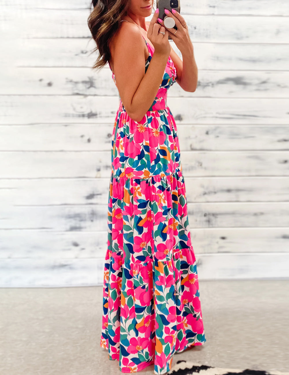 Floral Twisted Smocked Back Tiered Maxi Dress