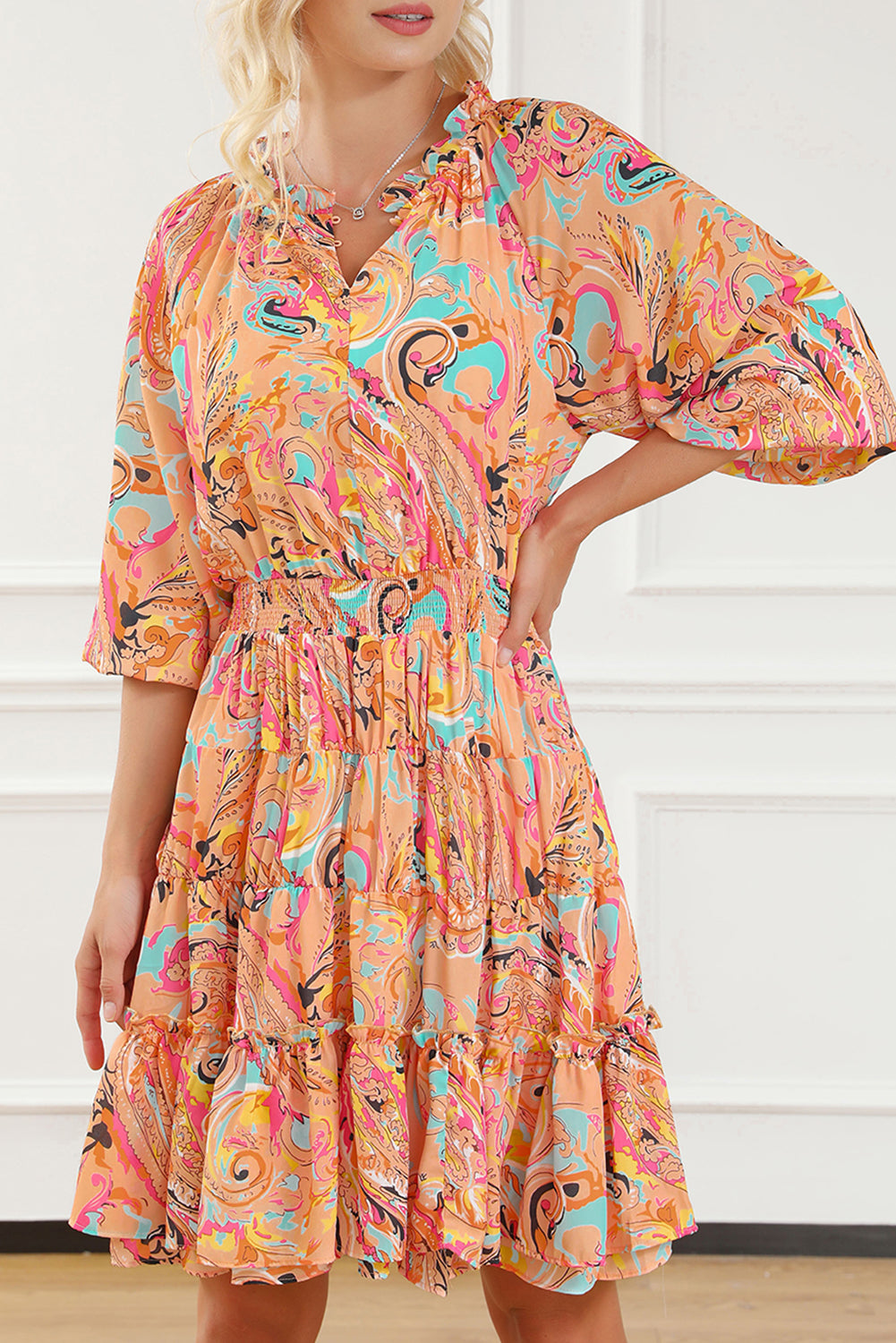 Paisley Print Frilled Mini Dress