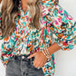 Abstract Print 3/4 Puff Sleeve Ruffle Blouse