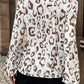 Leopard Print Split Neck Balloon Sleeve Blouse