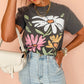 Daisy Print Mineral Wash Round Neck T Shirt