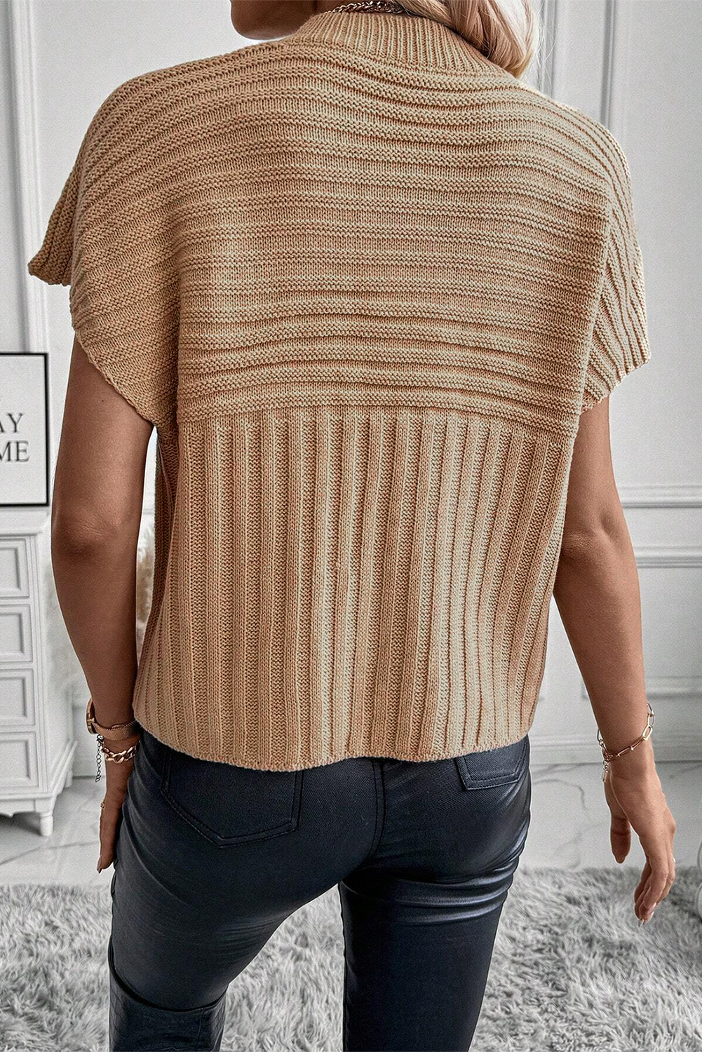 Rib Knitted Wide Sleeve Sweater T Shirt