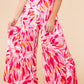 Rose Boho Abstract Floral Print Wide Leg Pants