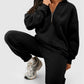 Plain Half Zip V Neck Ribbed Edge Loose Tracksuit