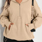 Solid Kangaroo Pocket Half Zipper Oversized Hoodie