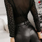 Rhinestone Sheer Mesh Long Sleeve Bodysuit