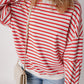 Stripe Drop Shoulder Crew Neck Loose Sweatshirt