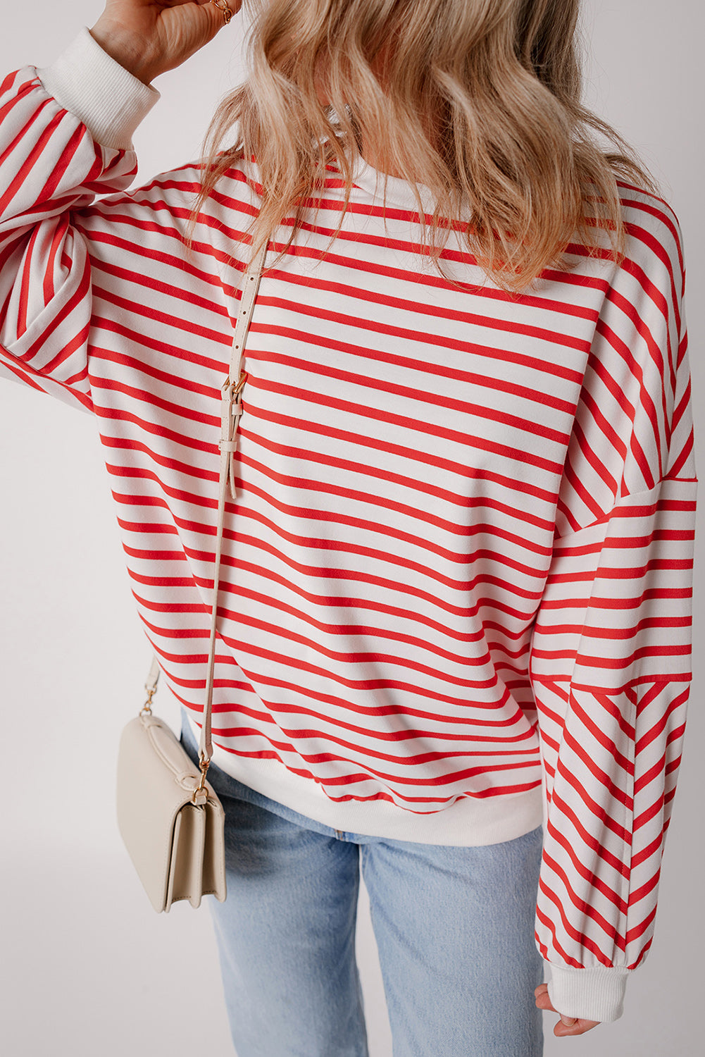 Stripe Drop Shoulder Crew Neck Loose Sweatshirt