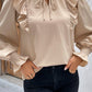 Ruffled Lace up Bubble Sleeve Blouse