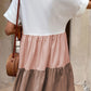 Triple Colors V Neck Folded Cuffs Tiered Loose Dress