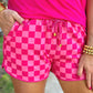 Checkered Drawstring Elastic Waist Casual Shorts