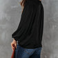 Pleated Balloon Sleeve Drawstring V-Neck Blouse