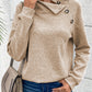 Asymmetric Buttons Detail High Neck Textured Sweatshirt