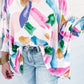 Brushstroke Graffiti Print Dolman Sleeve Blouse